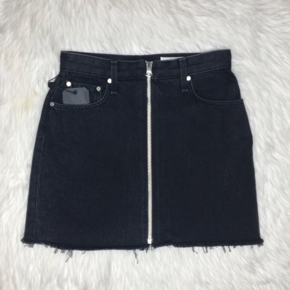 Rag & Bone Anna Zip-front Denim Skirt In Clean Raven